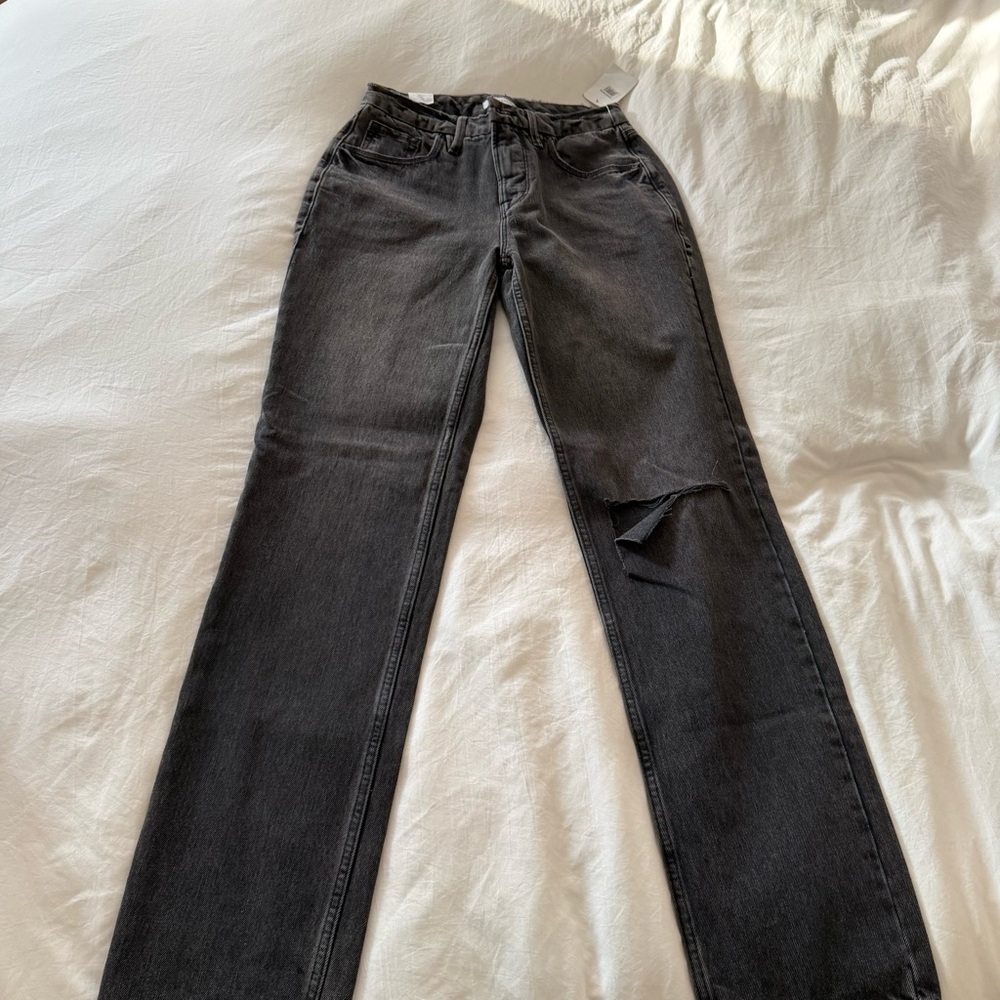 Good American Charcoal Straight Leg Jeans